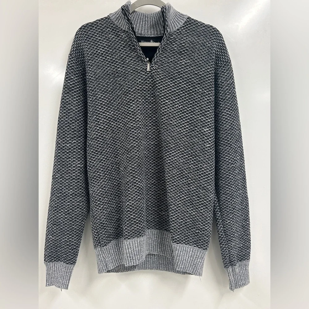 0334 Whipper In Large Quarter‎ Zip Pullover Sweater Gray Textured Casual Men’s